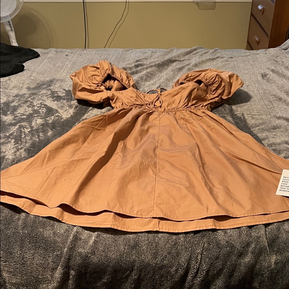 Brown Dress With Puff Sleeves